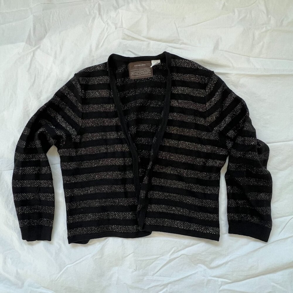 Guinevere (by Anthropologie) Black & Sparkly Silver Striped Cardigan